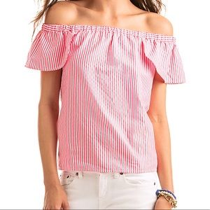 Vineyard Vines Pink Striped Off-Shoulder Blouse